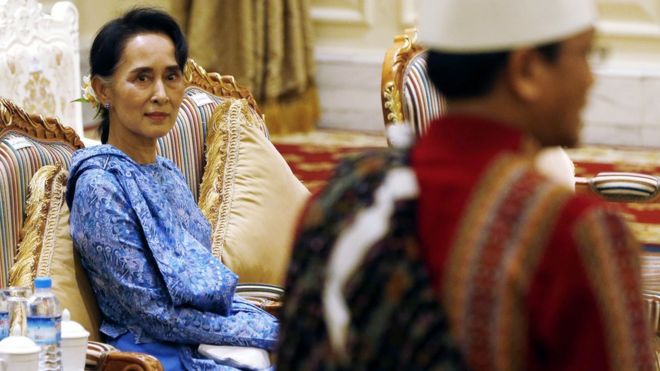 Aung San Suu Kyi attends the presidential handover ceremony in Naypyitaw, Myanmar
