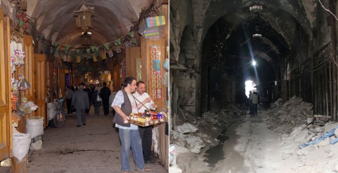 Mucho de la parte antigua de Alepo en la Ciudad Vieja ha sido dañado o destruido.