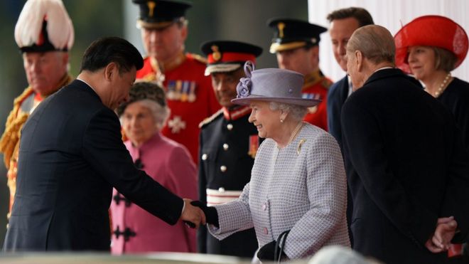 Mr Xi welcomed to the UK by the Queen and the Duke of Edinburgh