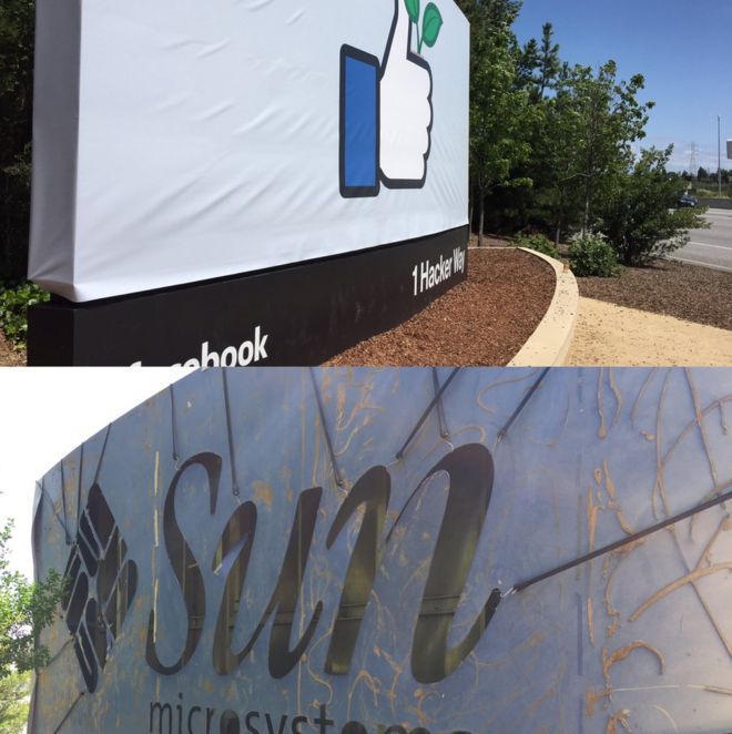 Facebook banner and Sun Microsystems logo