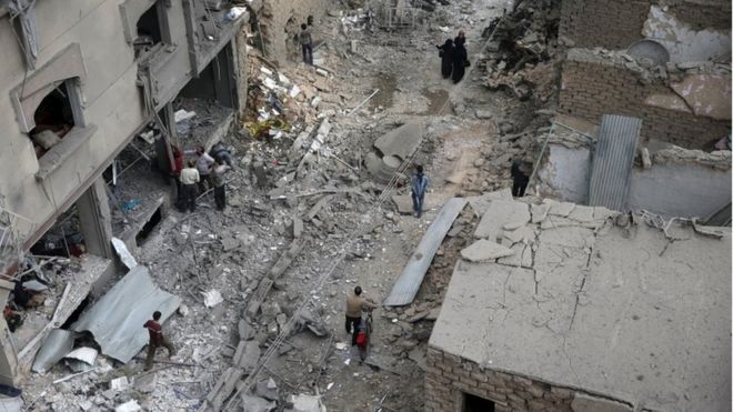 Damage to a field hospital in Douma, reportedly caused by an air strikes by Syrian government forces