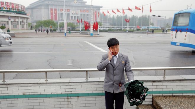 A man on the street in Pyongyang, North Korea, on 6 May, 2016