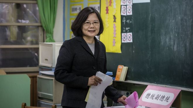 Tsai Ing-wen, casts her ballot at a polling station in Taipei