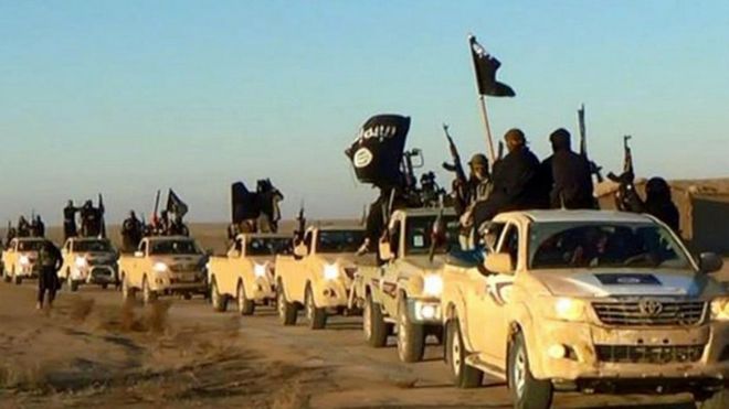 Islamic State militants in Raqqa, Syria