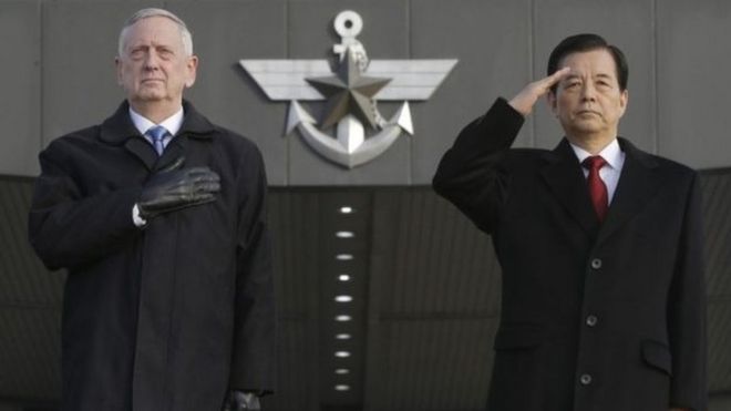 Waziri wa ulinzi nchini Marekani James Mattis na mwenzake wa Korea Kusini Han Min-koo