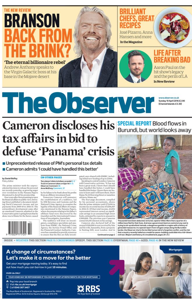 Observer front page