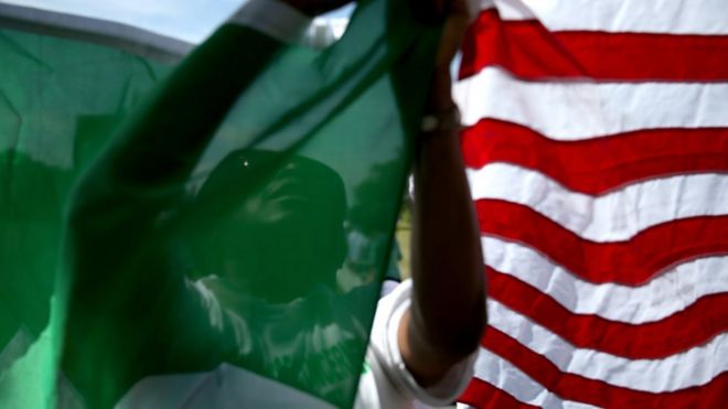 flags of Nigeria and the US side by side (file pic)