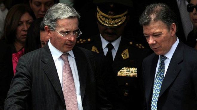 Álvaro Uribe y Juan Manuel Santos.