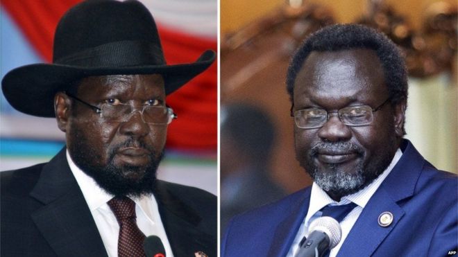 Rais wa Sudan Kusini Salva Kiir na aliyekuwa makamu wake Riek Machar