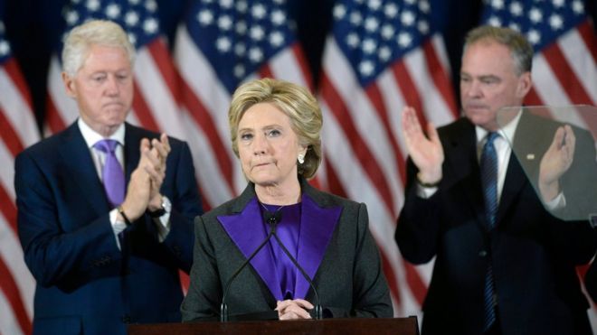 Hillary Clinton durante su discurso tras perder las elecciones presidenciales.
