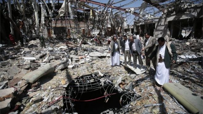 Funeral hall in Yemen destroyed by the Saudi-led coalition