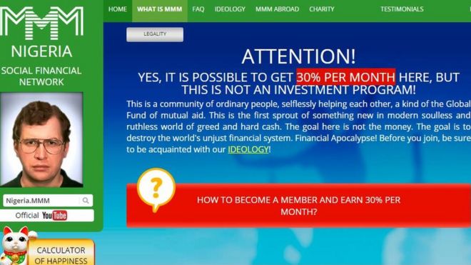 Screen grab of a MMM website announcing investment profits.