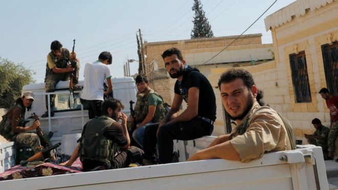 Turkish-backed Syrian rebel fighters in Jarablus on 31 August 2016