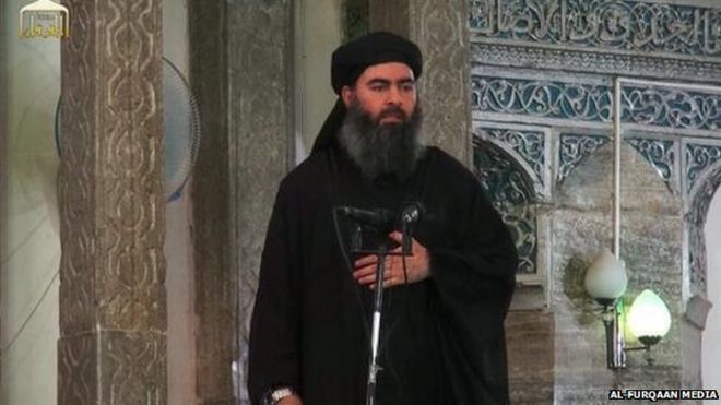 Still from Video showing ISIS chief Baghdadi in first video sermon, 4 July