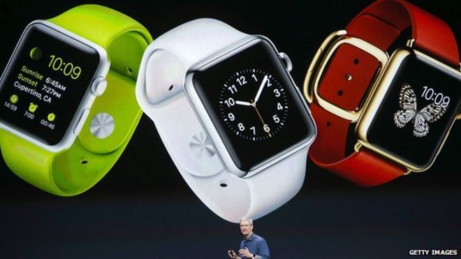 Tim Cook unveils the Apple Watch in September 2014