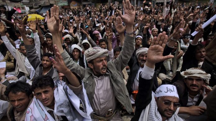 Anti-government protestors at a demonstration in Sanaa, March 2011