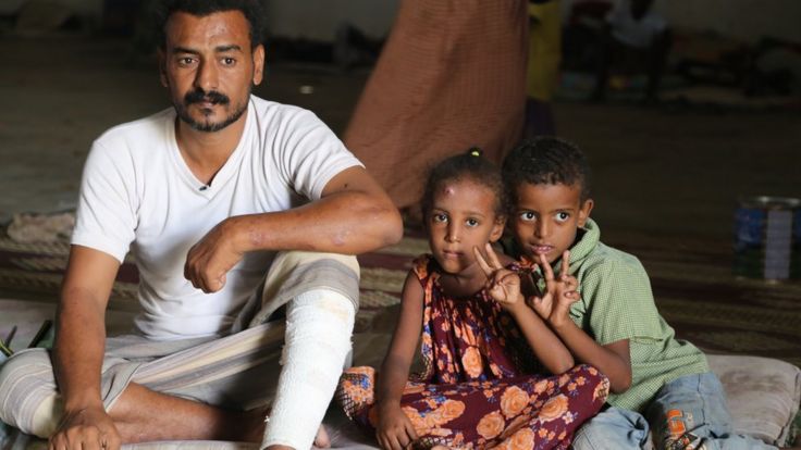 Dalal Ahmed Mohamed Salah and two children in Bossasso, Somalia
