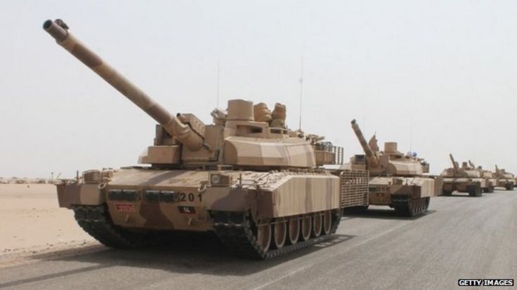 French-made LeClerc tanks of the Saudi-led coalition are deployed on the outskirts of the southern Yemeni port city of Aden