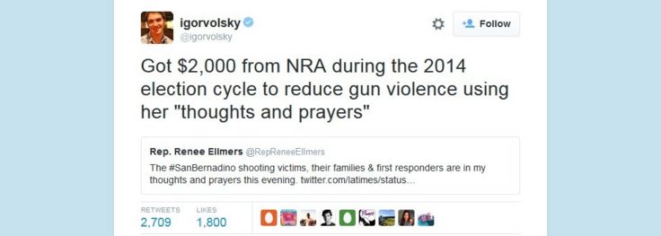 Igor Volsky tweets that Renee Ellmers took $2,000 from the NRA.