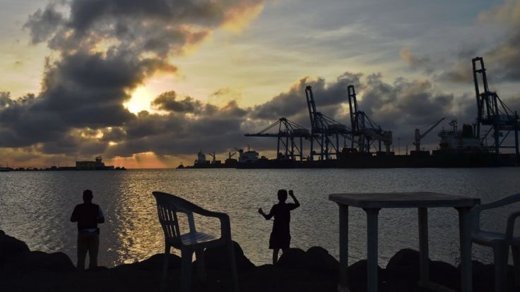 Djibouti port seen at sunset