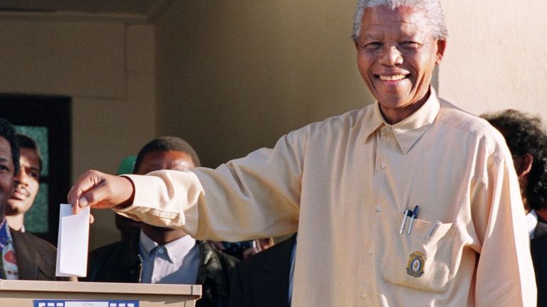 Nelson Mandela voting in 1994