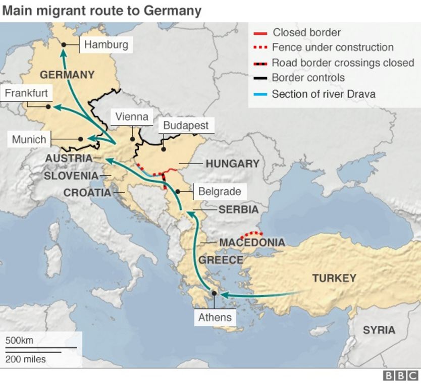 map of route of many migrants