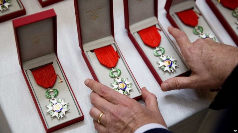 Legion d'honneur medals being prepared for American World War II veterans