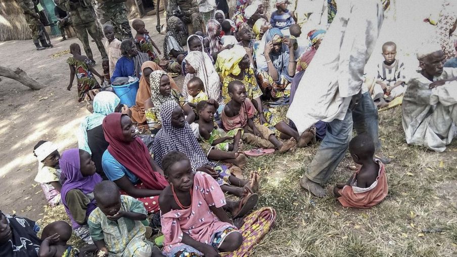 Some of the 338 people rescued by the Nigerian army