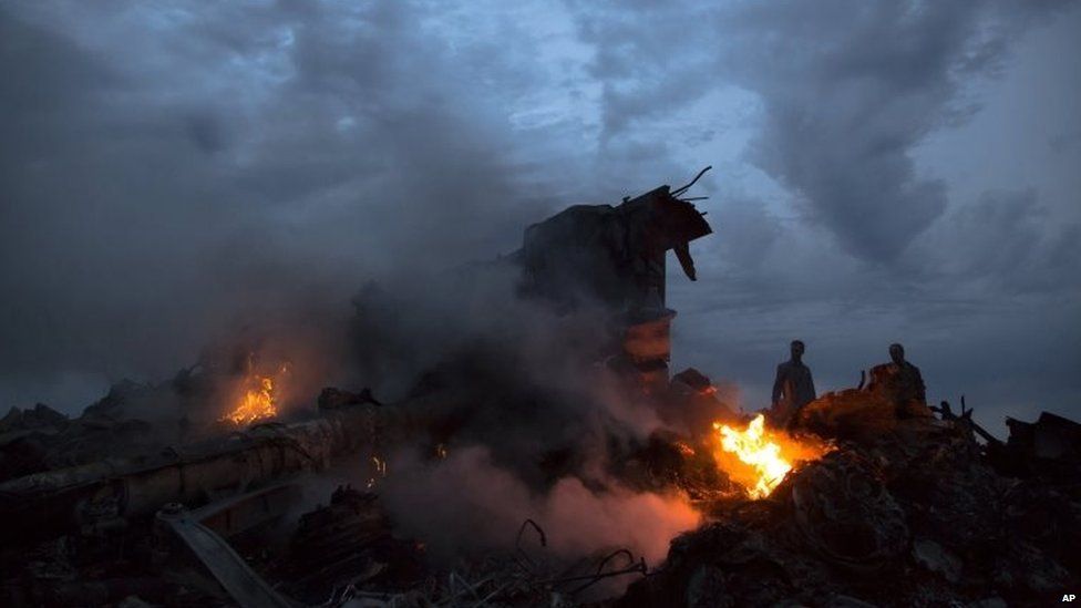 The burning wreckage of MH17. Photo: 17 July 2014