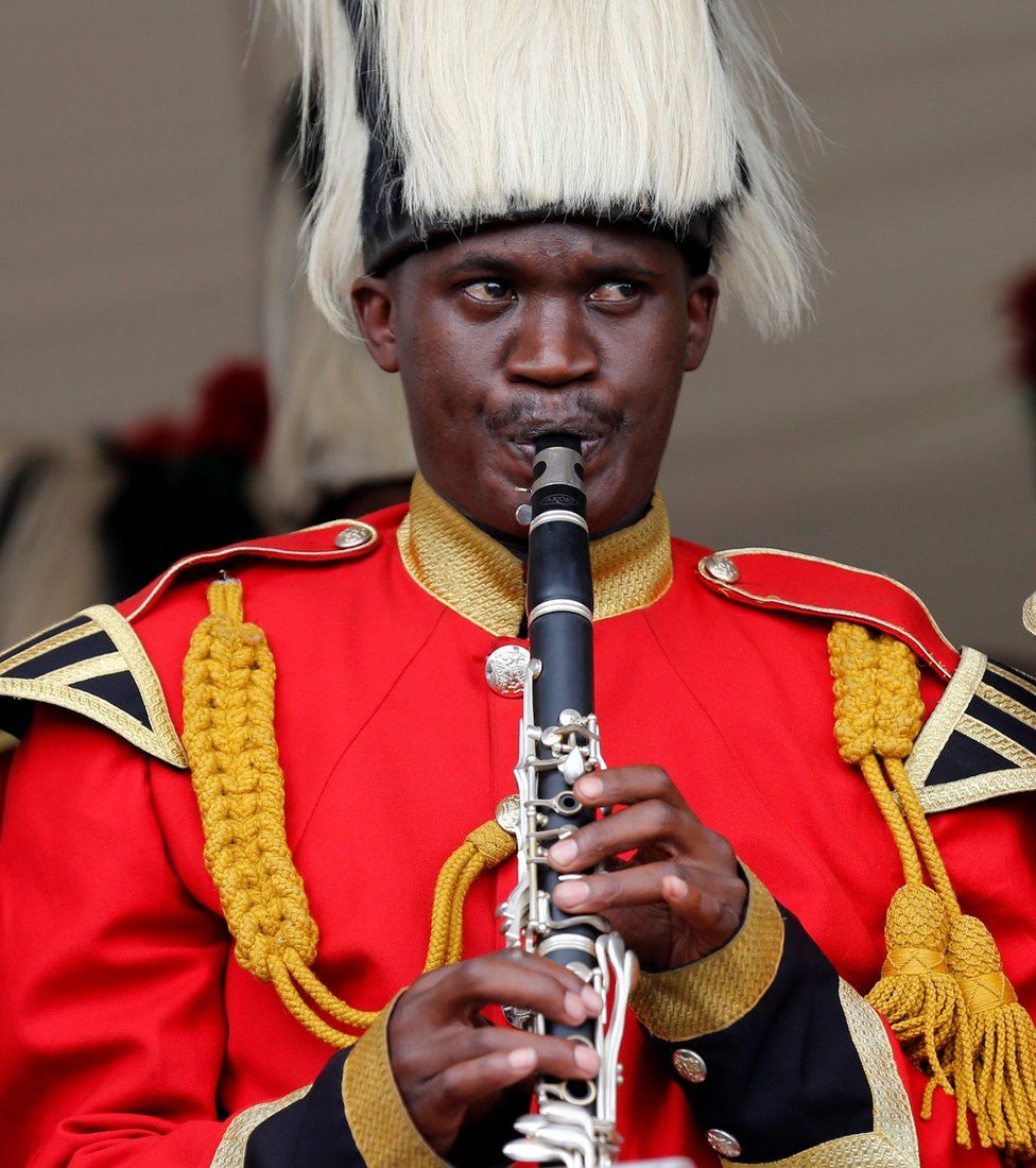 A member of Kenya's military band plays at the Embakasi Garrison near Nairobi, Kenya - Monday 26 September 2016