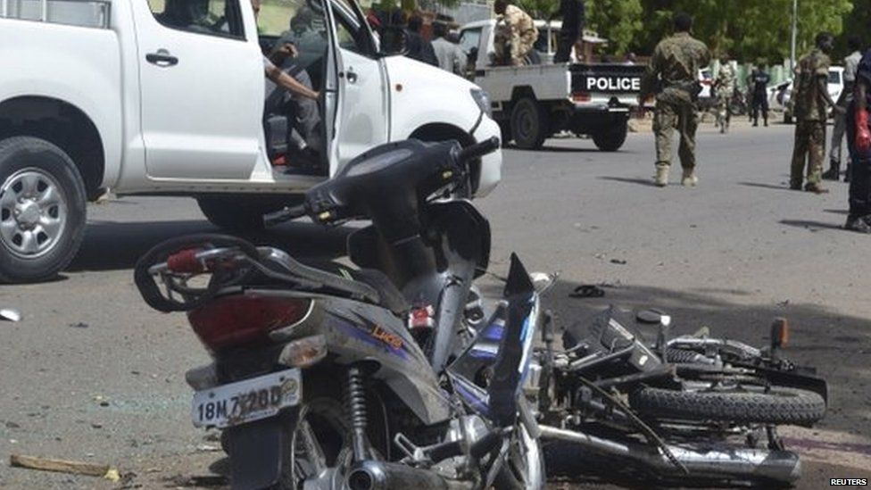 security officials cordon off the area targeted in Ndjamena