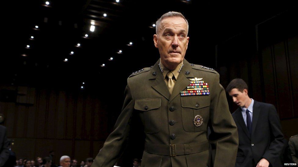 Marine Corps Gen. Joseph Dunford arrives at the Senate Armed Services committee nomination hearing to be chairman of the Joint Chiefs of Staff on Capitol Hill in Washington