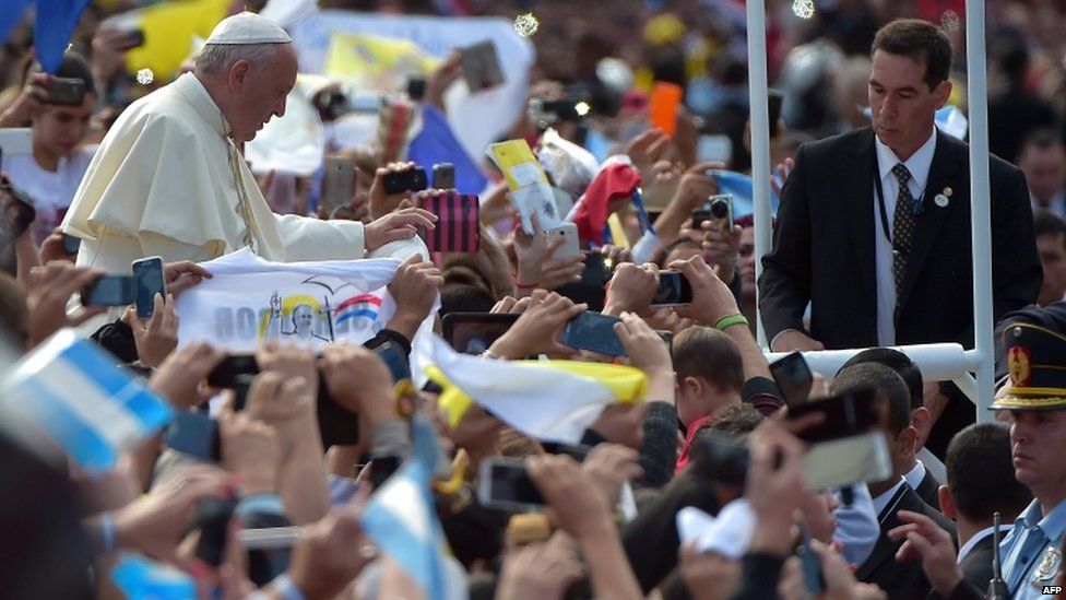 Pope Francis arriving at Caacupe