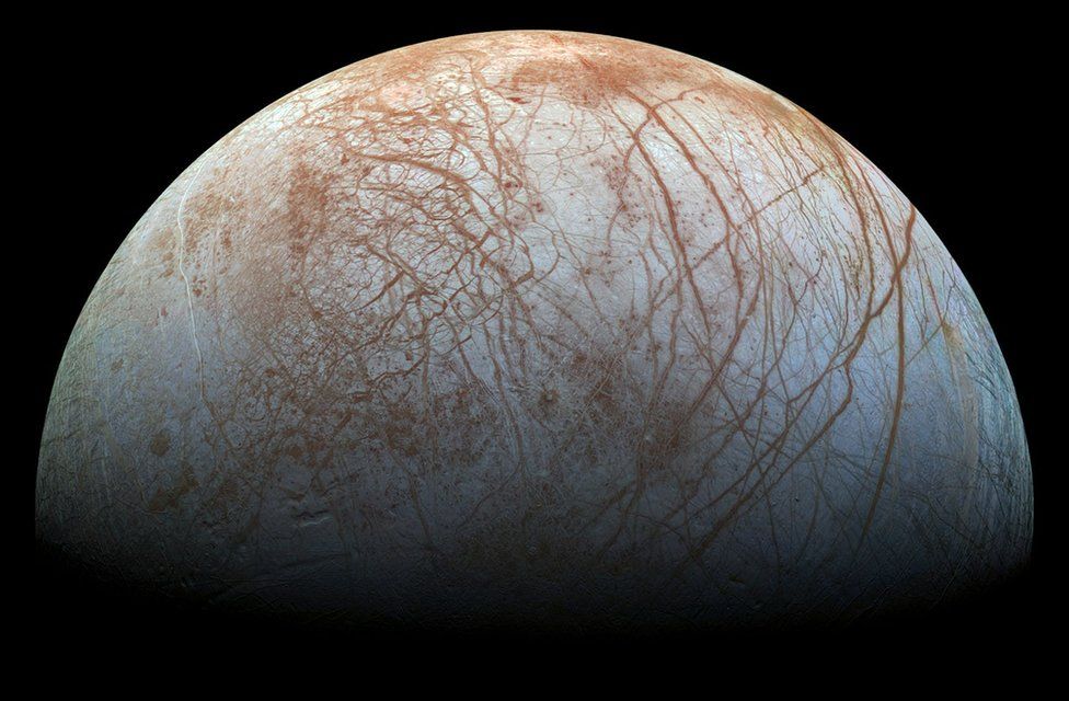 View of Europa taken in the 1990s by the Galileo spacecraft