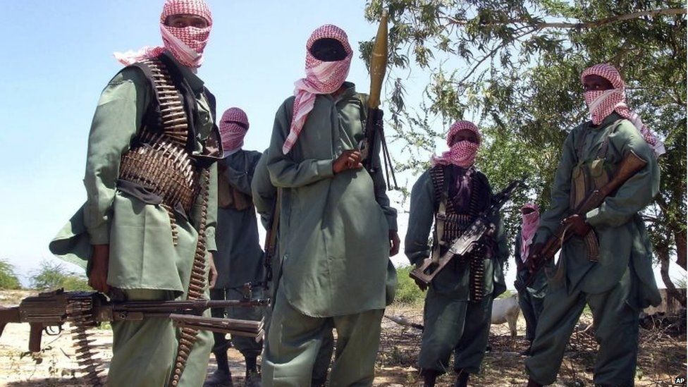 Members of Somalia's al-Shabab seen during exercises at their military training camp outside Mogadishu, Somalia - archive shot