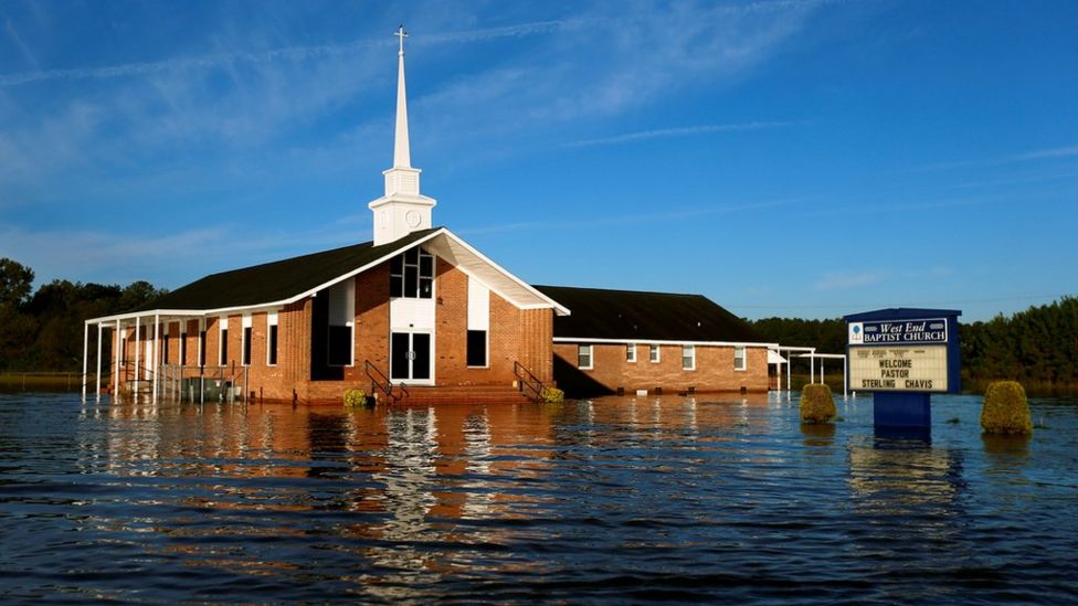 A flooded church is pictured after Hurricane Matthew passes in Lumberton, North Carolina, U.S., October 11, 2016.