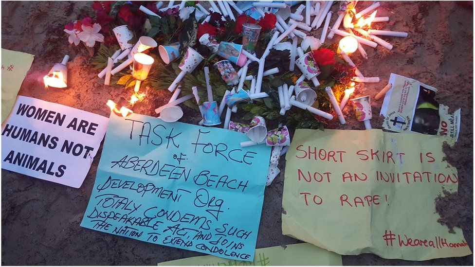 Wreaths laid at the spot where Hannah Bockarie body was found in Sierra Leonen capital, Freetown.