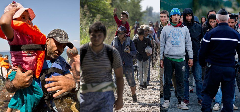 Composite image showing three different lots of migrants