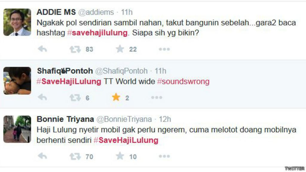 ahok ke lulung di TrenSosial: Tertawa #SaveHajiLulung bersama  Twitter BBC