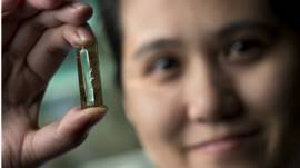 Mya Le Thai  con la batería de nanocables (foto: Steve Zylius / UCI)