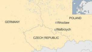mapa de polonia, en la zona donde se encontró el tren
