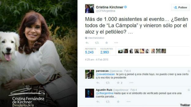 Cristina Fernandez, Argentina, Twitter, líderes mundiales