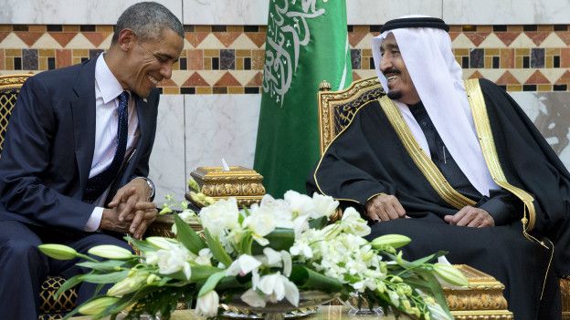 Obama y el rey Salman bin Abdul Aziz de Arabia Saudita.