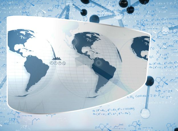 Карта мира на фоне химических элементов