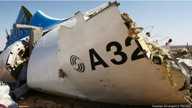 El avión ruso que se estrelló en el Sinaí.