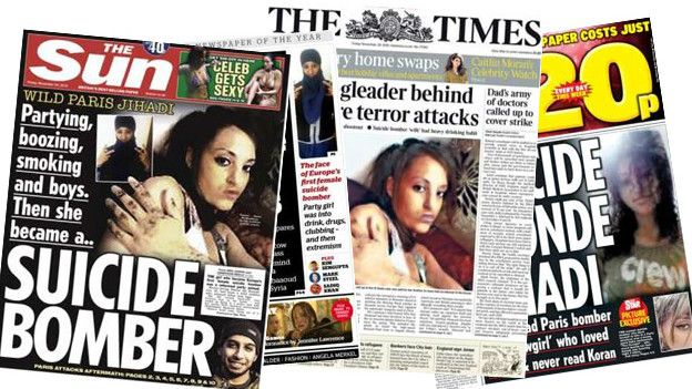 Hasna Aitboulahcen en las portadas de los diarios británicos.