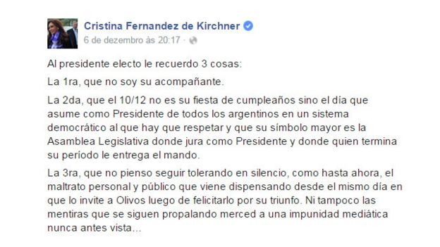 Mensaje de Cristina Fernández