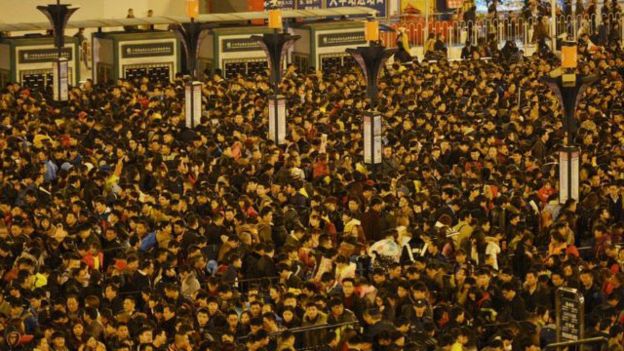 Congestión en la estación de Guangzhou