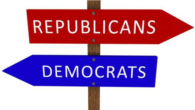 Carteles en inglés de Republicanos y Demócratas