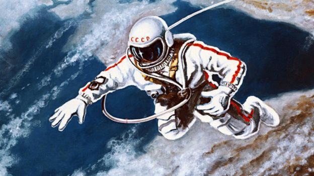 Un dibujo de Alexey Leonov en el espacio